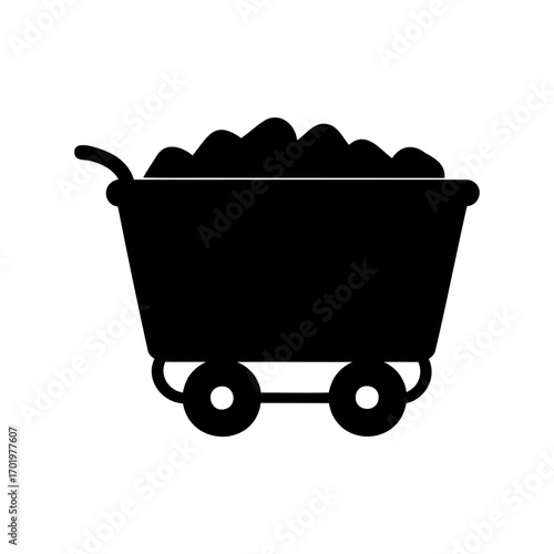 Black and white vector illustration of a mining cart full of material