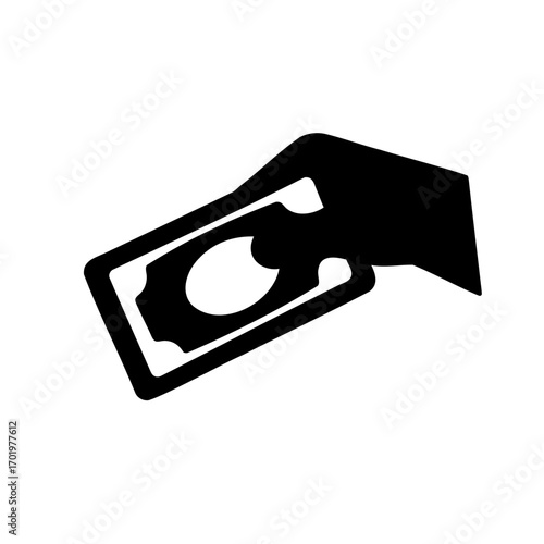 Black and white icon of a hand holding a dollar bill
