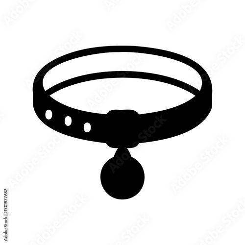 A Simple Black Silhouette of a Pet Collar with Attached Ball
