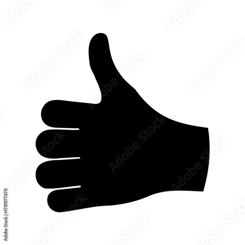 Black silhouette of a hand giving a thumbs up on a white background