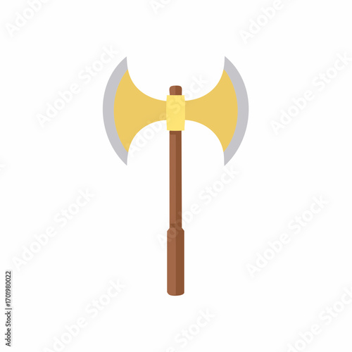Golden Double Bladed Axe Flat Vector Icon Ancient Weapon Symbol