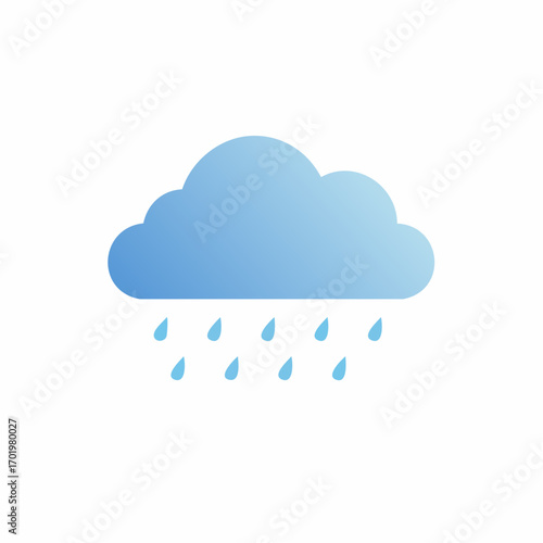 Simple illustration of a blue gradient cloud with falling raindrops, representing weather and precipitation.