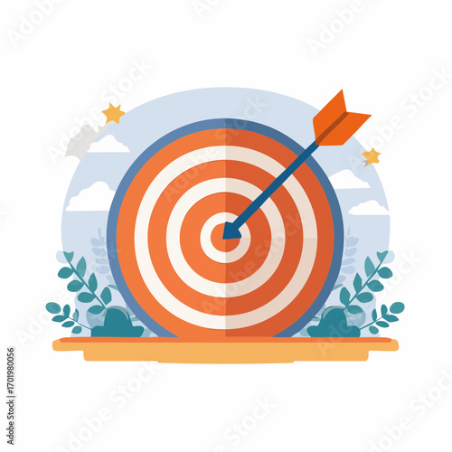 Arrow hitting the center bullseye of a target representing a business goal and success