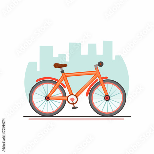 Orange bicycle with city skyline in background an urban eco friendly transportation illustration