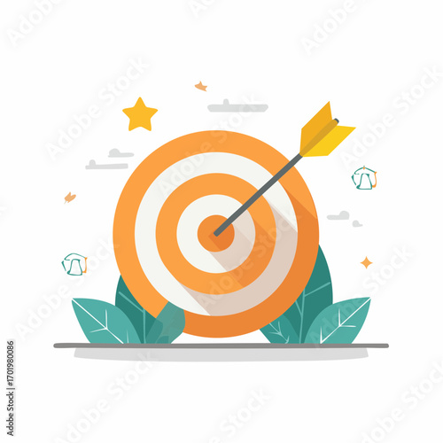 Arrow hitting Target with Foliage achieving Goals and Success