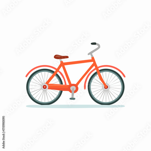 Vibrant orange city bicycle flat design vector illustration for urban travel and healthy lifestyle