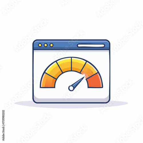 Webpage browser with speed indicator showing network performance and optimization concept