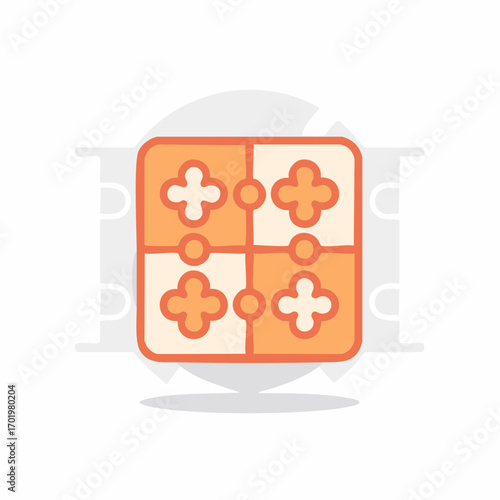 Abstract illustration of a stylized tic tac toe game board in orange and beige colors.