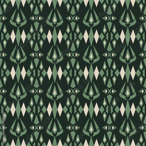 Aztec seamless in moss and charcoal green tones