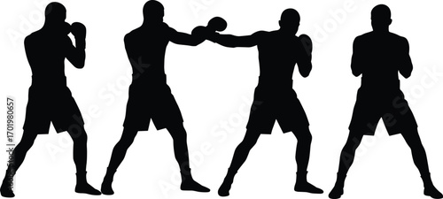 Boxing fighter silhouettes vector, athletes training, martial arts shadow, punching stance illustration, fitness sports graphic, workout combat design, competition artwork