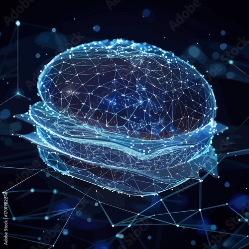 Blue wireframe digital lines forming hamburger
