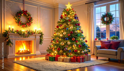 Wallpaper Mural Elegant Living Room with Decorated Christmas Tree Torontodigital.ca