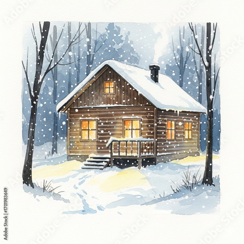 house in winter forest