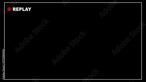 Video camera replay screen animation on a black screen background in HD. Ideal for video editing, cinematic overlays, Vertical VHS Replay Overlay on Alpha channel.