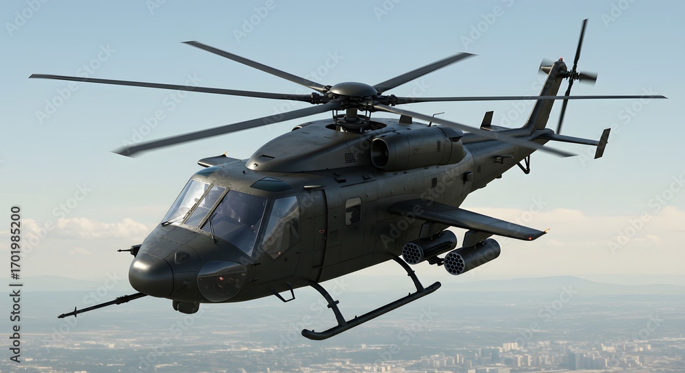 Fototapeta premium Army War Helicopter with Dramatic Sky Background
