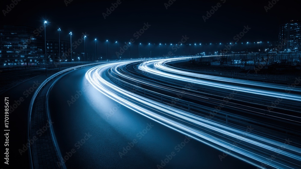 Fototapeta premium Abstract Urban Nightscape with Light Trails and Motion Blur on a Winding Highway