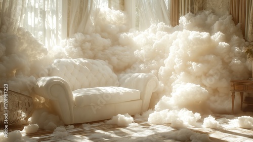 Dreamy Living Room Filled with White Clouds