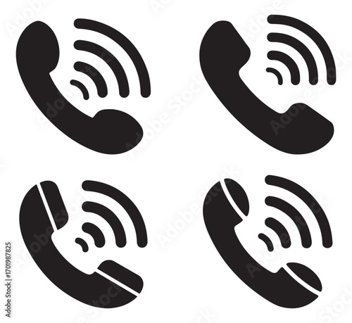 Phone Call Icon Set – Communication Contact Telephone Signal Symbol Vector Design