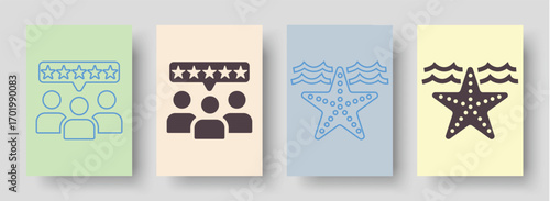 Boost your brand reputation with customer reviews and testimonials icons! Visualize trust and credibility with these modern rating systems and starfish ocean themes.
