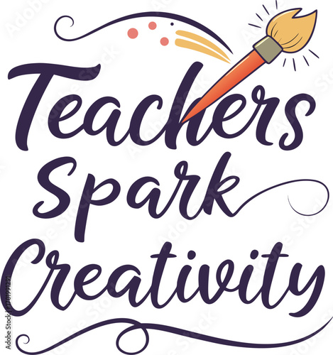 Vector art of graphic illustration with text teachers spark creativity and a person looking through a telescope