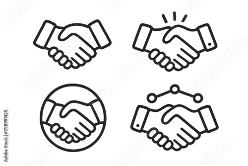 Handshake line icon set. Partnership, agreement, collaboration, deal. Business success, cooperation, and trust concept. Minimal vector graphic symbols for contract greeting.