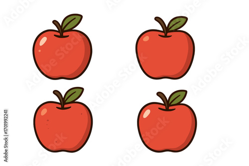 Red apple vector illustration set. Cartoon fresh fruit icon collection for healthy eating, organic food concepts. Simple, clean design element isolated on white background.