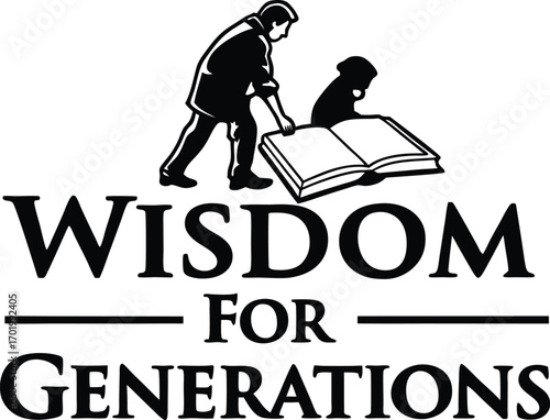 Vector art of wisdom for generations with a person and a dog reading a book
