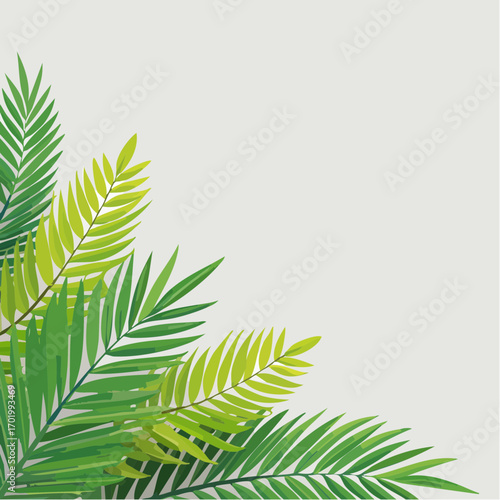 Green And Yellow Palm Leaves On A Light Gray Background