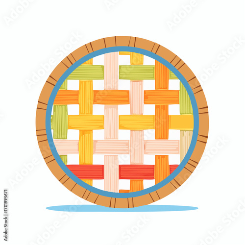 Circular Wooden Frame With Colorful Woven Fabric