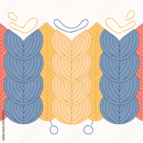 Knitted Fabric Pattern With Blue Orange And Red Yarn