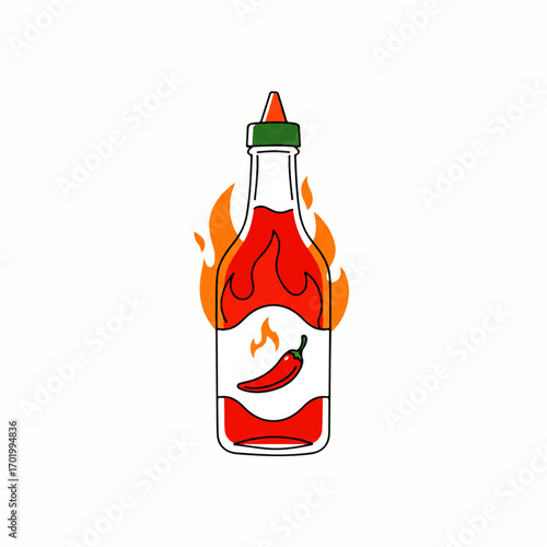 Extreme hot sauce bottle illustration, for spice lovers who crave bold and flavorful heat