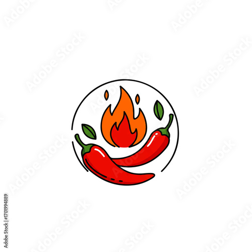 Fiery red chili peppers with flames, a spicy culinary ingredient for dishes with heat, extreme hot sauce