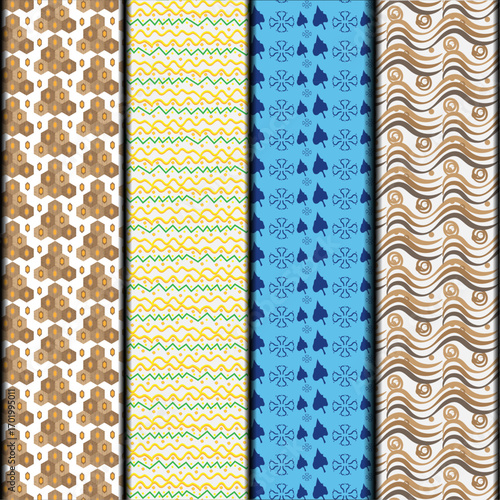 Geometric & Floral Seamless Pattern Collection  
A versatile set of seamless vector patterns featuring geometric and floral styles. Includes gold and white minimal backgrounds, abstract line designs, 