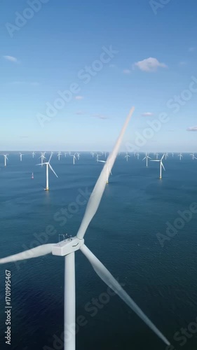 Offshore Wind Farm Turbines in Ocean Renewable Energy sea
