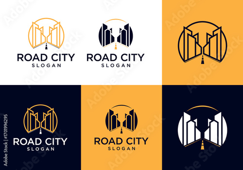 vector icon logo of urban building with highway