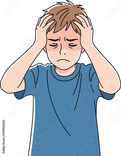Young Boy Holds Head In Distress	