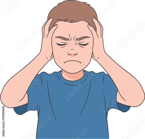 Boy Holds Head in Frustration	