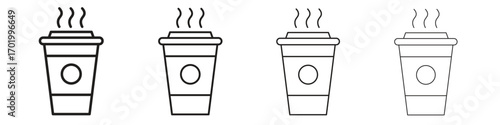 coffee cup icons illustrations collection on white background. Pixel perfect vector graphics
