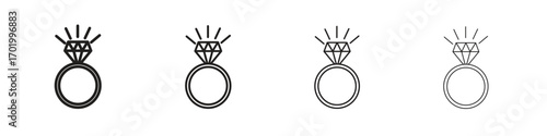 Wedding ring icons illustrations collection on white background. Pixel perfect vector graphics