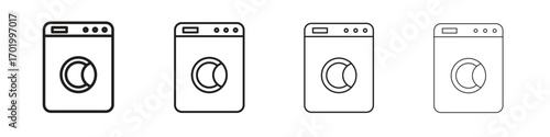 Washing machine icons illustrations collection on white background. Pixel perfect vector graphics