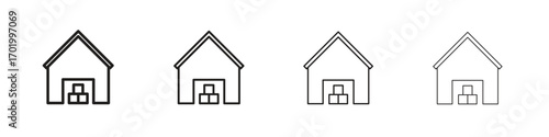 Warehouse icons illustrations collection on white background. Pixel perfect vector graphics