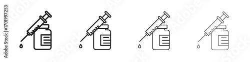 Vaccine vial icons illustrations collection on white background. Pixel perfect vector graphics