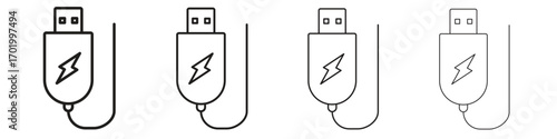 USB icons illustrations collection on white background. Pixel perfect vector graphics
