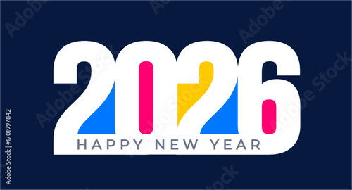 2026 happy new year colorful typography text logo design template. Happy New Year 2026 text, use to business template, banners, background, poster, greeting card, and calendar cover.