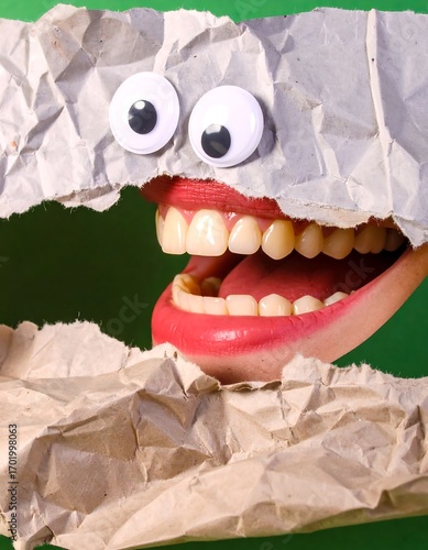 Smiling mouth, torn paper