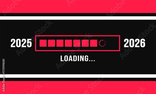 2026 progress loading bar background or banner design template. Happy new year wish loading bar banner design. greeting and new year 2026 celebration banner with loading bar and text design.