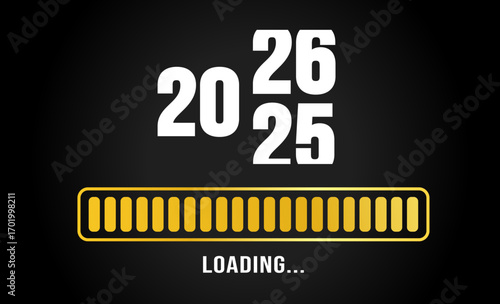 2026 black and golden color progress loading bar background or banner design template. Happy new year wish loading bar banner design. greeting and new year 2026 celebration banner.