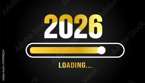 2026 black and golden color progress loading bar background or banner design template. Happy new year wish loading bar banner design. greeting and new year 2026 celebration banner.