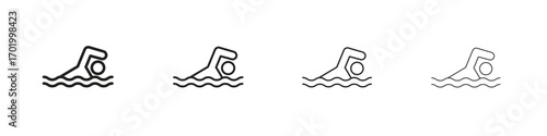 Swimming icons illustrations collection on white background. Pixel perfect vector graphics