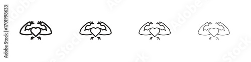 Strong heart icons illustrations collection on white background. Pixel perfect vector graphics